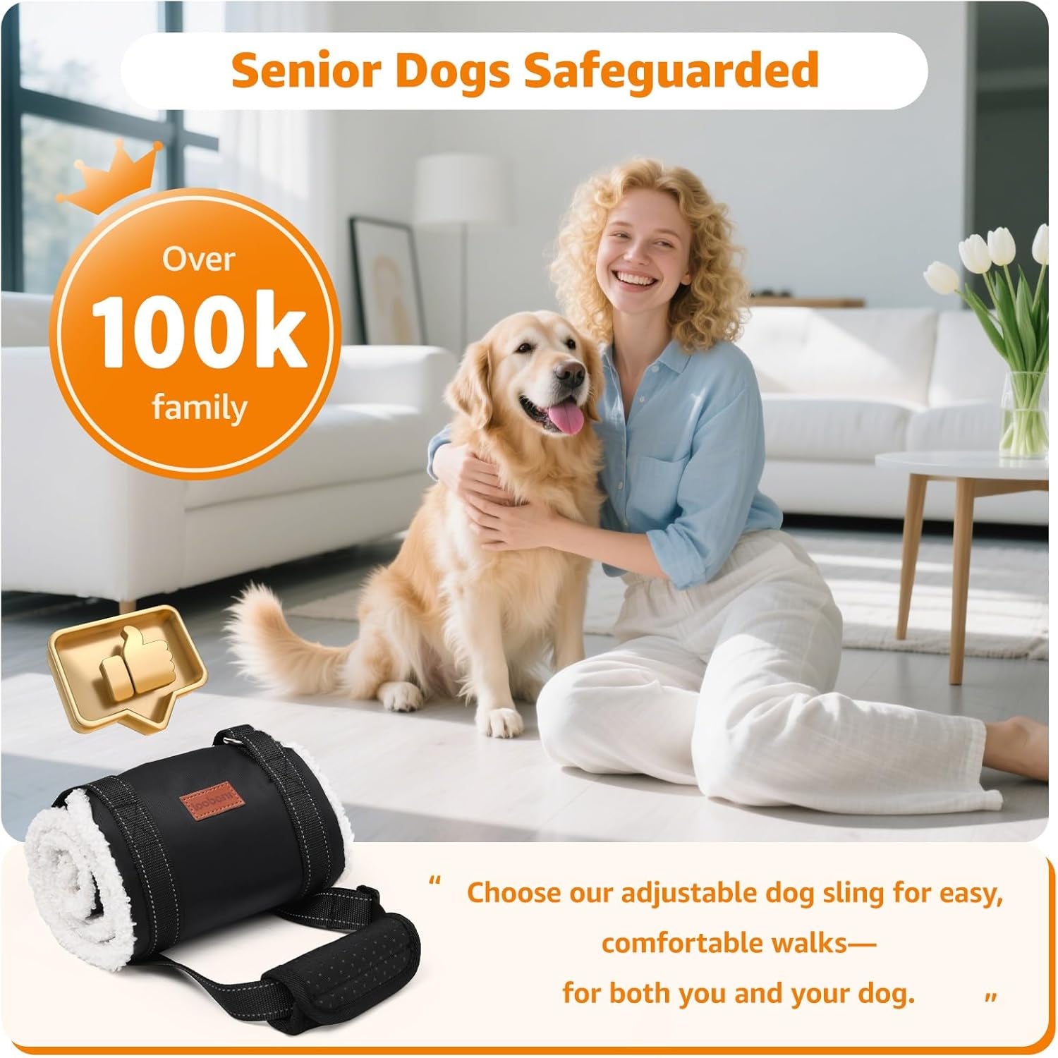 Portable Dog Sling for Back Legs, Hip Support Harness to Help Lift Rear for Canine Aid Old K9 Cruciate Ligament Rehabilitation