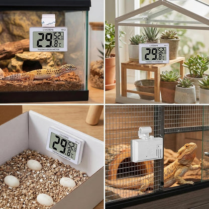 Reptile Hygrometer Thermometer, Digital Amphibian Hygrometer Thermometer with Hook Temperature Humidity Meter Gauge for Reptile Tanks, Terrariums, Vivarium, LCD Display 1Pack