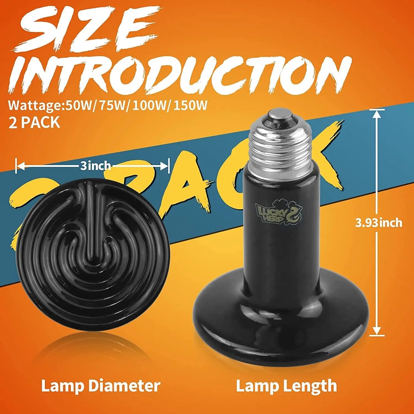Ceramic Heat Emitter Bulbs for Reptiles, 2-Pack