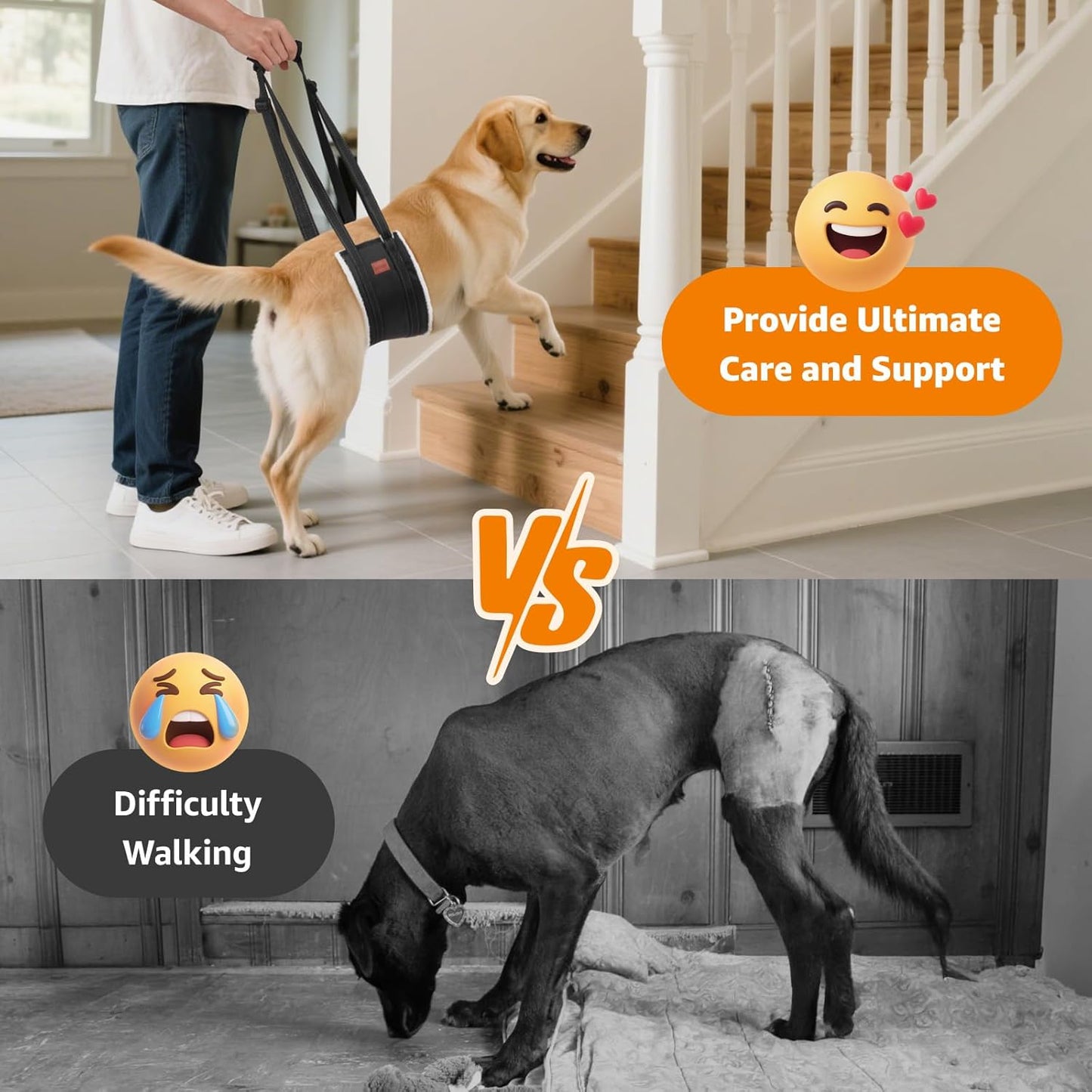 Portable Dog Sling for Back Legs, Hip Support Harness to Help Lift Rear for Canine Aid Old K9 Cruciate Ligament Rehabilitation